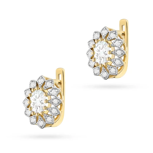 Złote kolczyki w kształcie kwiatu  diamenty laboratoryjne Lab Diamonds