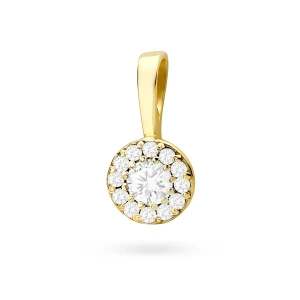Elegancka złota zawieszka oprawa Halo  z diamentem laboratoryjnym Lab Diamonds 0,12ct z żółtego złota