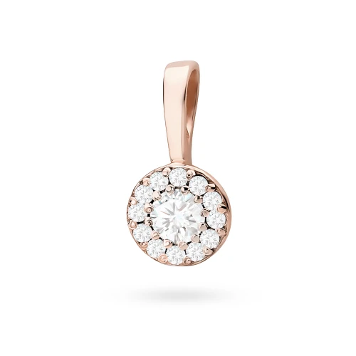Elegancka złota zawieszka oprawa Halo z diamentem laboratoryjnym Lab Diamonds 0,12ct z różowego złota