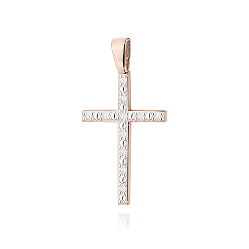 Krzyżyk z brylantami 0,05ct z różowego złota 585