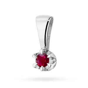 Klasyczna złota zawieszka pojedynczy  rubin 0,15ct białe złoto