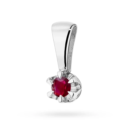 Klasyczna złota zawieszka pojedynczy  rubin 0,15ct białe złoto