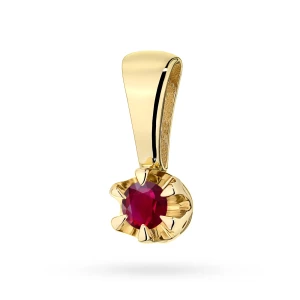 Klasyczna złota zawieszka pojedynczy  rubin 0,15ct żółte złoto
