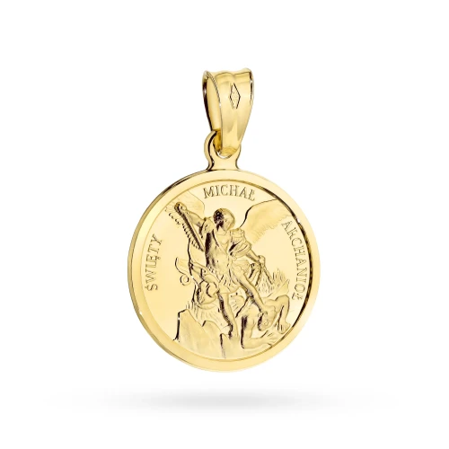 Złoty medalik okrągły Święty Michał Archanioł  MD-GW-167-585 marko