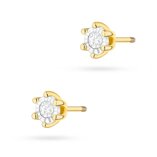 Klasyczne złote kolczyki sztyft  z diamentami 2 x 0,08ct sztyft zakręcany