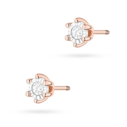 Klasyczne kolczyki sztyft z diamentami  2 x 0,08ct różowe złoto sztyft zakręcany