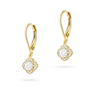 Kolczyki z żółtego złota długie wiszące  kwiatki diamenty laboratoryjne Lab Diamonds