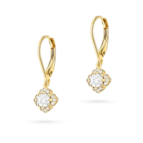 Kolczyki z żółtego złota długie wiszące  kwiatki diamenty laboratoryjne Lab Diamonds