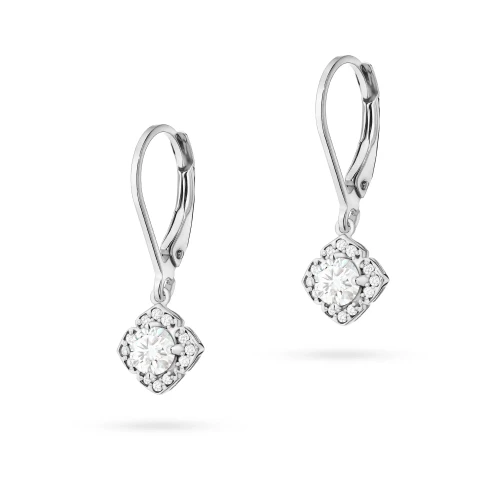 Kolczyki z białego złota długie wiszące  kwiatki diamenty laboratoryjne Lab Diamonds