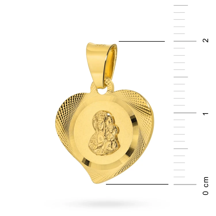 Duży diamentowany pozłacany medalik matowy w kształcie serca Matka Boska Częstochowska D558-925-Z marko