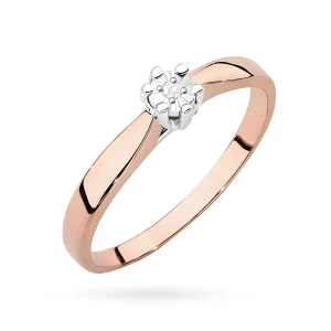 Pierścionek zaręczynowy z różowego złota  z brylantem 0,01ct w obwódce Klasyka
