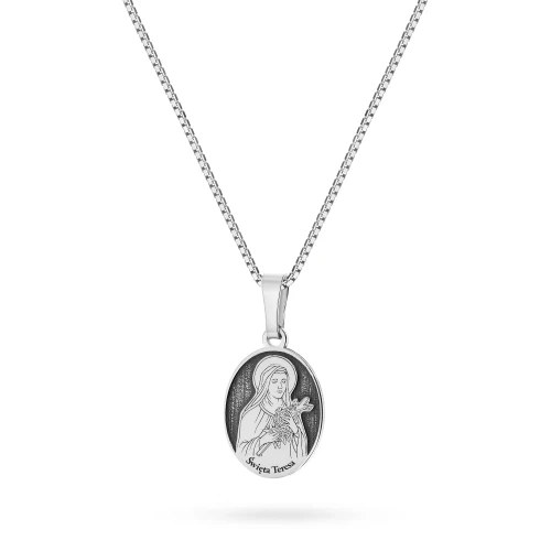 Srebrny komplet żłobiony medalik Święta Teresa na łańcuszku  D129-925-S-L100 marko