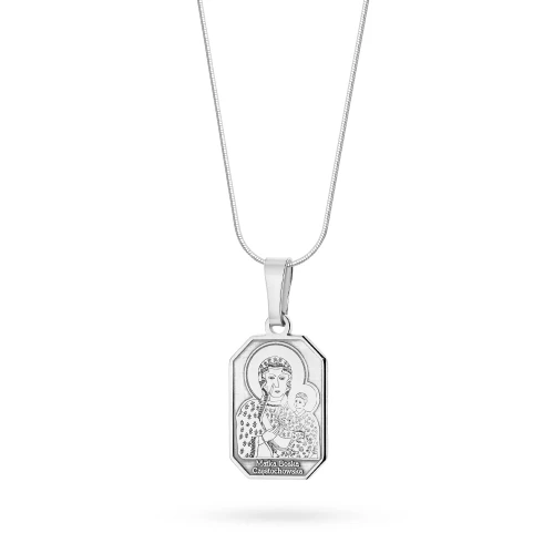 Srebrny komplet żłobiony medalik Matka Boska Częstochowska na łańcuszku  D169-925-S-L228 marko