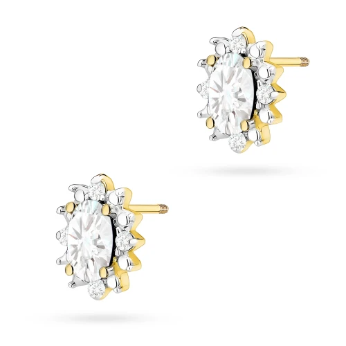 Kolczyki z żółtego złota z diamentami  laboratoryjnymi markizy Lab Diamonds sztyft zakręcany