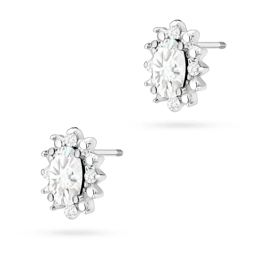 Kolczyki z białego złota z diamentami  laboratoryjnymi markizy Lab Diamonds sztyft zakręcany