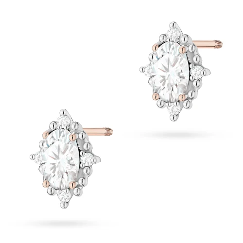 Kolczyki z różowego złota z diamentami  laboratoryjnymi markizy gwiazda polarna Lab Diamonds sztyft zakręcany