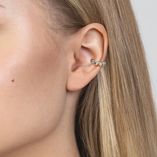 Srebny kolczyk nausznica połączone serca  fake piercing