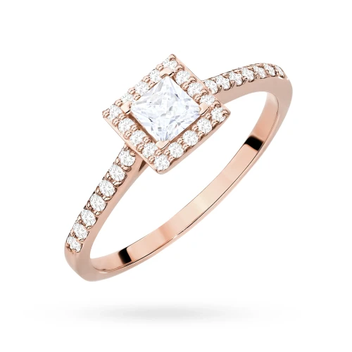 Zaręczynowy pierścionek z różowego złota  kwadratowy diament laboratoryjny Princessa Lab Diamonds