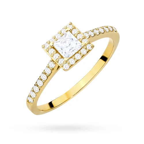 Zaręczynowy pierścionek ze złota  kwadratowy diament laboratoryjny Princessa Lab Diamonds