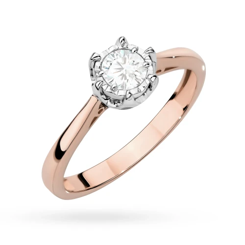 Złoty pierścionek z różowego złota  z okazałym diamentem laboratoryjnym 0,25ct Lab Diamonds