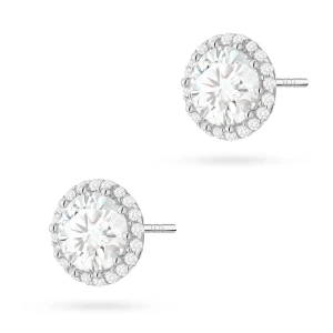 Srebrne okrągłe kolczyki wkrętki          z cyrkoniami Soledo