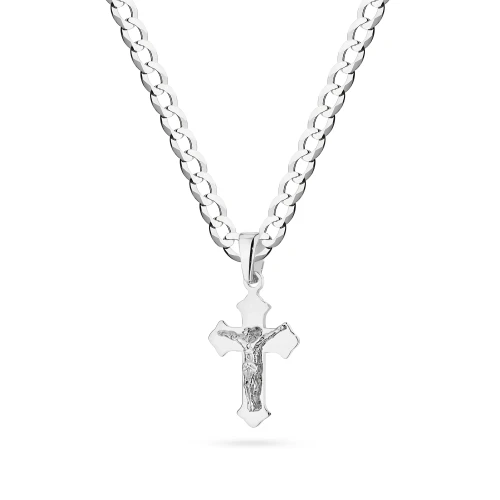 Srebrny komplet dewocjonaliów 925 krzyżyk na łańcuszku pancerka D153-925-S-L048 marko