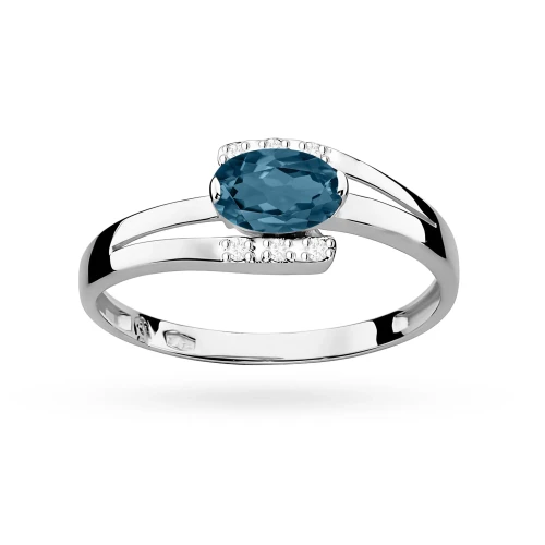 Pierścionek z białego złota owalny topaz London Blue i brylanty Kultowa W0119.B3.TOL.01 marko