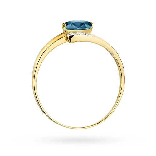 Złoty pierścionek zaręczynowy owalny  topaz london blue i brylanty Kultowa
