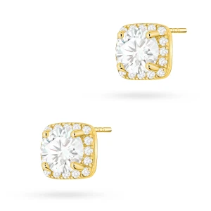 Pozłacane kolczyki wkrętki kwadratowe     cyrkonie w oprawie Soledo