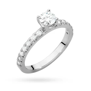 Złoty pierścionek diament laboratoryjny  0,40ct kamienie na szynie i koronie białe złoto Lab Diamonds