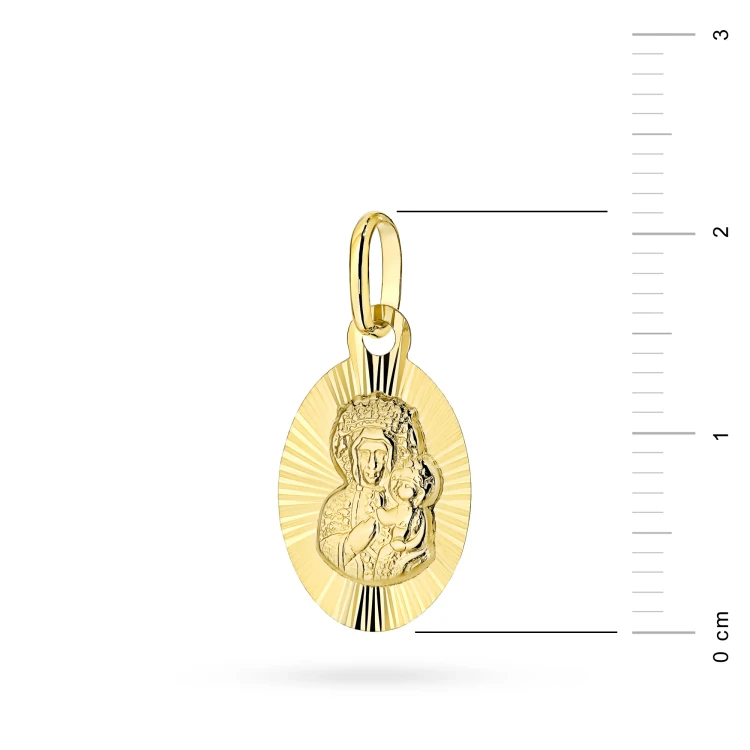 Złoty owalny medalik Matka Boska Częstochowska z promieniami D030-333 marko