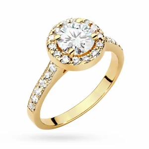 Pierścionek żółte złoto diament  laboratoryjny 0,70ct i 26 kamieni Lab Diamonds