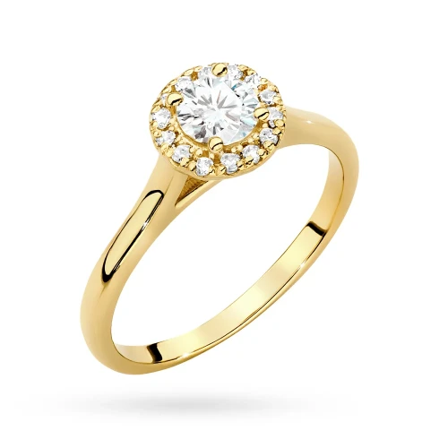 Pierścionek z żółtego złota Halo Ring  diament laboratoryjny 0,50ct i kamienie boczne Lab Diamonds