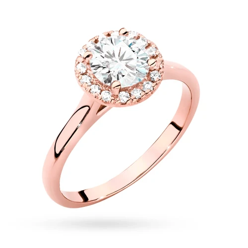 Pierścionek z różowego złota Halo Ring  diament laboratoryjny 0,70ct i kamienie boczne Lab Diamonds
