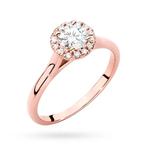 Pierścionek z różowego złota Halo Ring  diament laboratoryjny 0,40ct i kamienie boczne Lab Diamonds