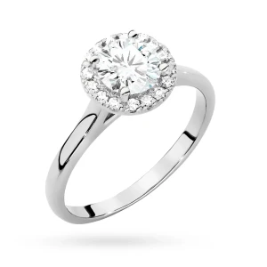 Pierścionek z białego złota Halo Ring  diament laboratoryjny 0,70ct i kamienie boczne Lab Diamonds