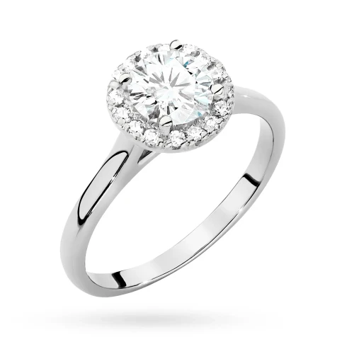 Pierścionek z białego złota Halo Ring  diament laboratoryjny 0,70ct i kamienie boczne Lab Diamonds