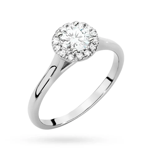 Pierścionek z białego złota Halo Ring  diament laboratoryjny 0,50ct i kamienie boczne Lab Diamonds