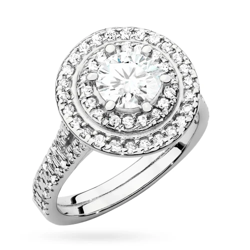 Okazały pierścionek diament  laboratoryjny 0,70ct i 88 kamieni bocznych białe złoto Lab Diamonds