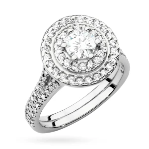 Okazały pierścionek diament  laboratoryjny 0,50ct i 88 kamieni bocznych białe złoto Lab Diamonds