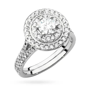 Okazały pierścionek diament  laboratoryjny 0,40ct i 88 kamieni bocznych białe złoto Lab Diamonds