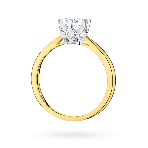 Pierścionek z żółtego złota diament  laboratoryjny 1,00ct kamienie wokół korony Lab Diamonds