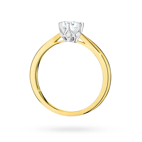 Pierścionek z żółtego złota diament  laboratoryjny 0,50ct kamienie wokół korony Lab Diamonds