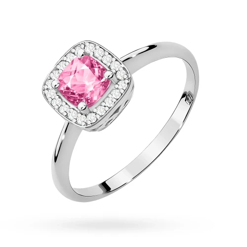 Pierścionek z białego złota z kwadratową koroną różowy topaz i diamenty Dynastia W0514.B3.TOP.01 marko