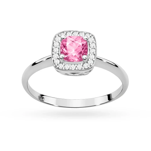 Pierścionek z białego złota z kwadratową koroną różowy topaz i diamenty Dynastia W0514.B3.TOP.01 marko