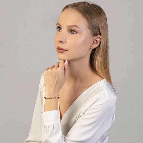 Bransoletka srebrna w kolorze różowego złota czarne koraliki Kleur B549-925-CZR marko