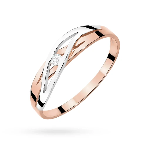 Pleciony pierścionek z różowego złota z brylantami 0,05ct Obietnice