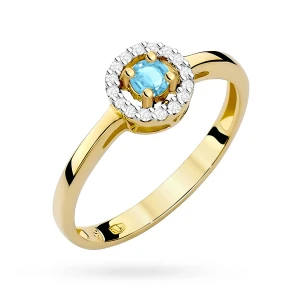 Złoty pierścionek zaręczynowy topaz Swiss 0,15ct brylanty Kultowa