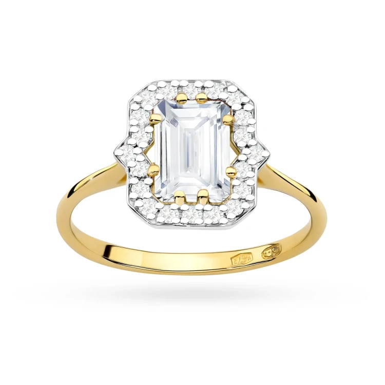 Złoty pierścionek oprawa halo prostokątny diament laboratoryjny żółte złoto Lab Diamonds W0576.Z3.LDW.01 marko