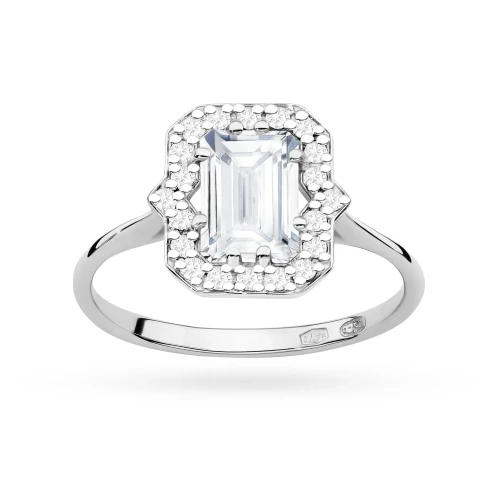 Złoty pierścionek oprawa halo prostokątny diament laboratoryjny białe złoto Lab Diamonds W0576.B3.LDW.01 marko